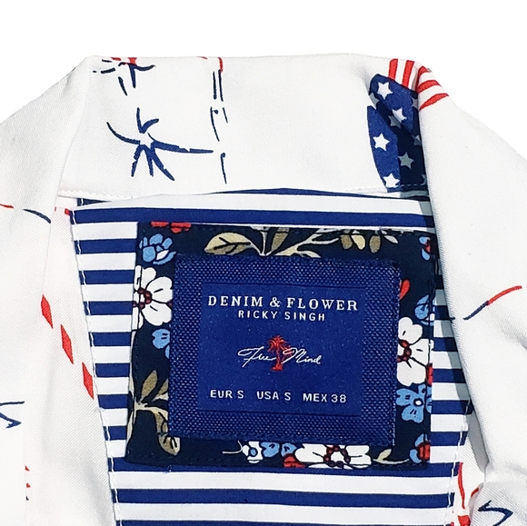 Denim & Flower Ricky Singh Mens Land Of The Free Flamingo Print Shirt Small NWT - Picture 5 of 5